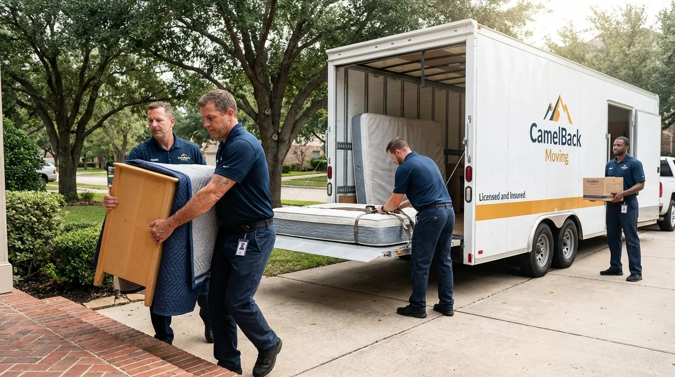 Crew loading residential truck for cross-state move from Richmond, IN